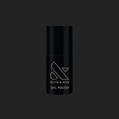 E+M - Gel black gel polish bottle by Olive and June for long-lasting at-home or salon manicures and pedicures