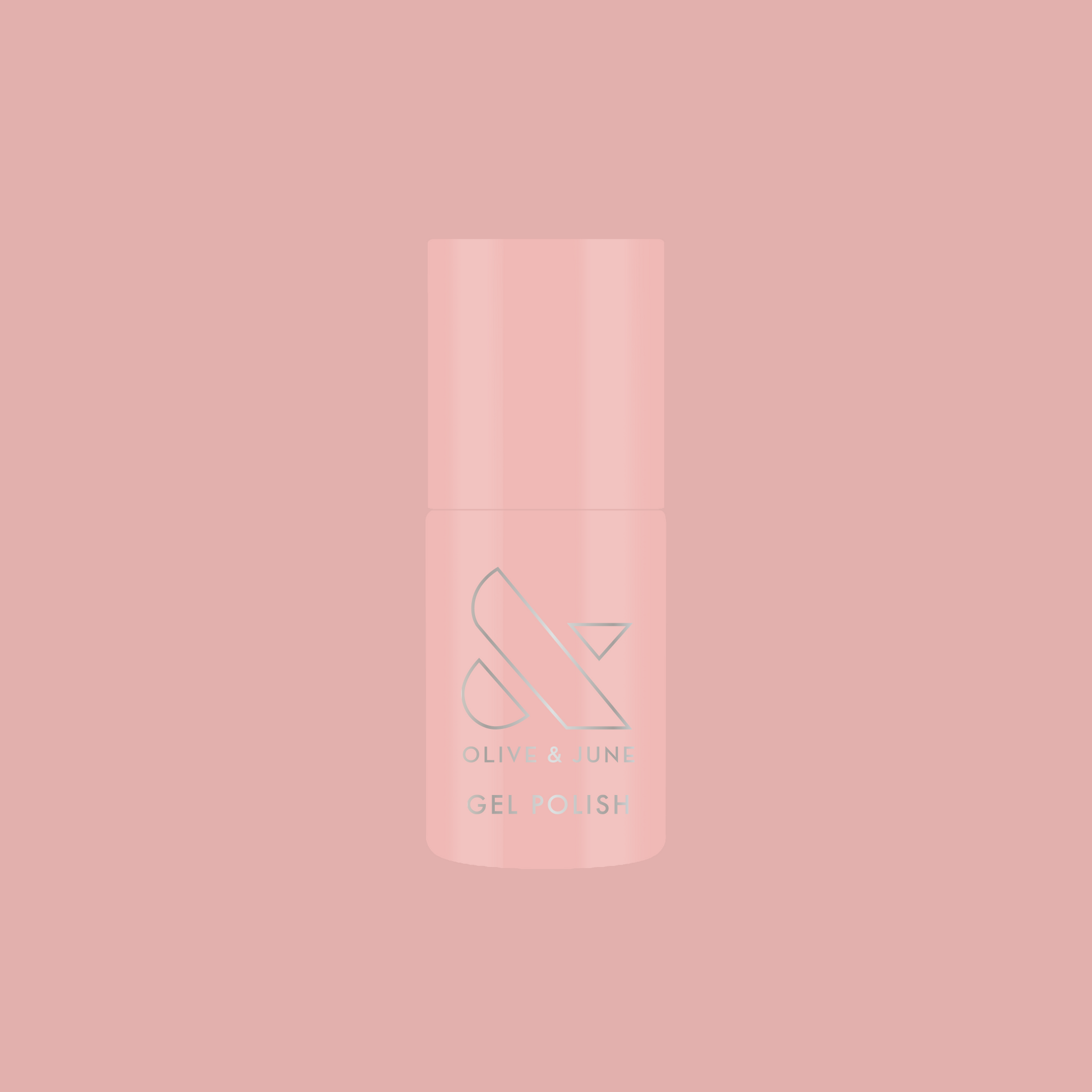 HZ - Gel bottle in soft rosy neutral shade with Olive and June logo on muted pink background for mani polish