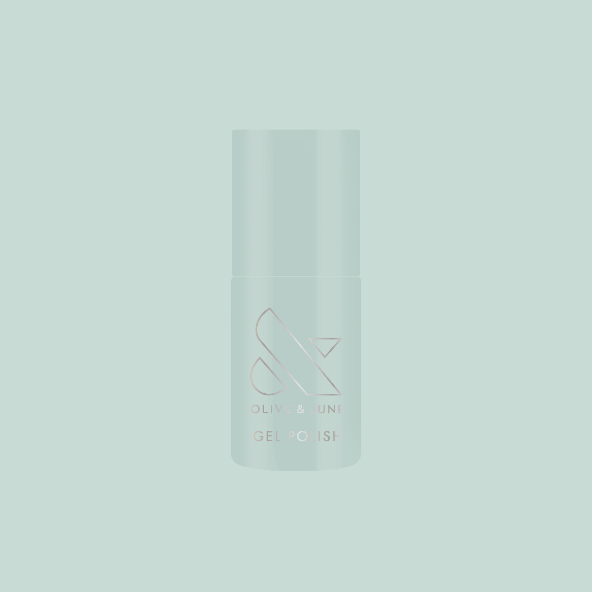 KMC - Gel bottle shown in sage green packaging on a matching background representing long-lasting gel polish by Olive and June