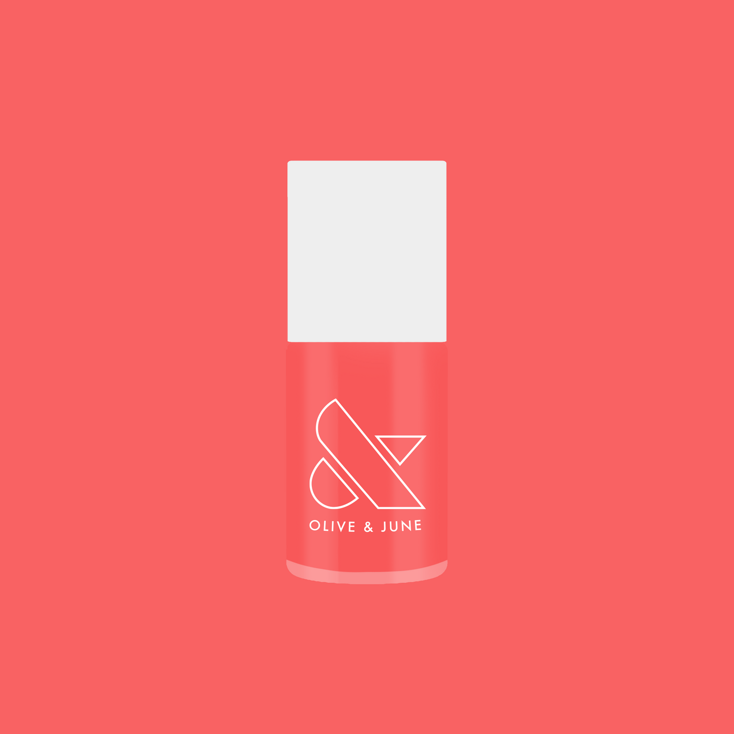 Perfect Pinwheel coral gel polish bottle by Olive and June for long-lasting at home manicures with a vibrant finish