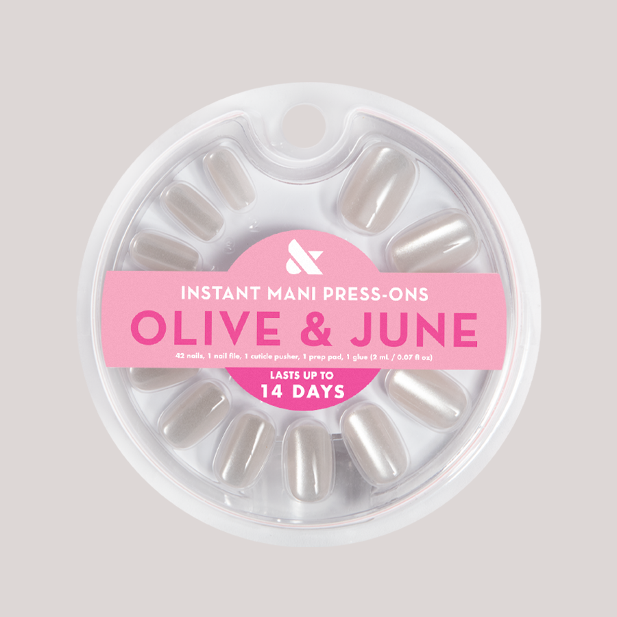 Cream Velvet - Press-On | Short | Squoval soft white shimmer press-on nails with velvet finish for easy at-home mani