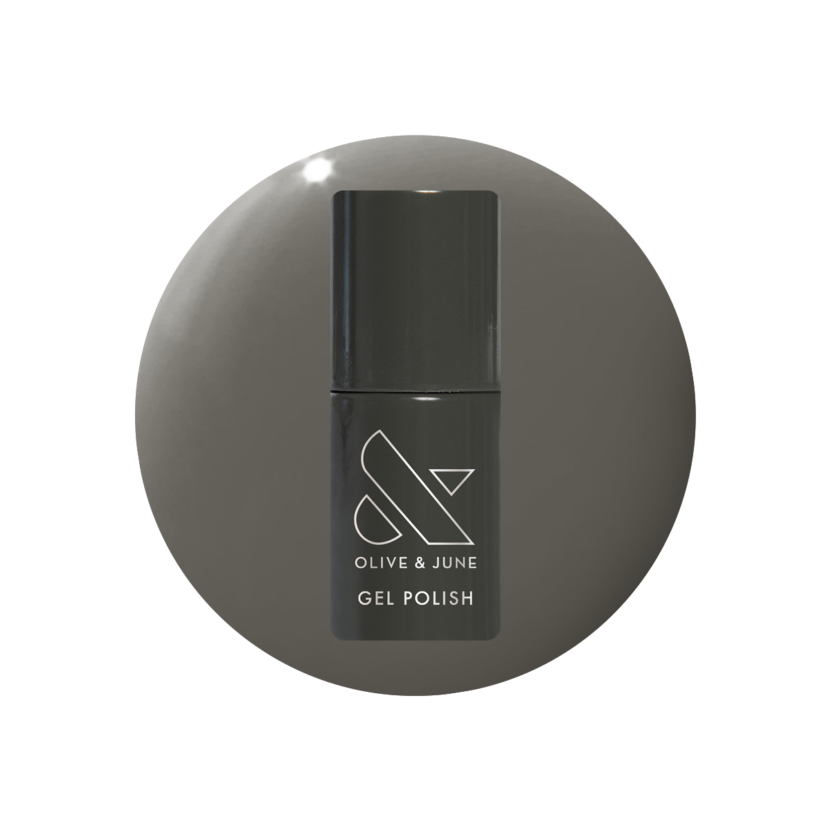 Is It Smoky In Here? Gel polish bottle with deep charcoal gray for a sleek, long-lasting mani by Olive and June
