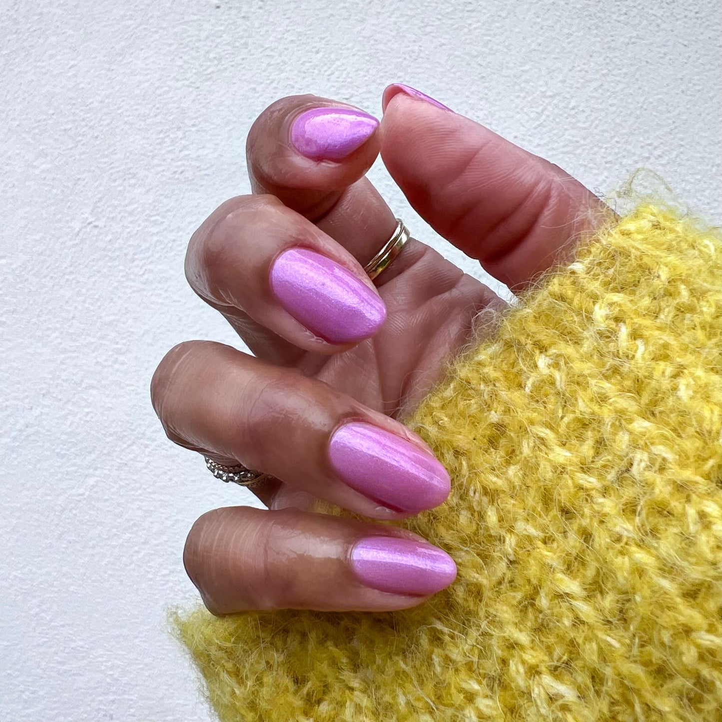 Island Time shimmery lilac purple gel polish on natural nails for a smooth, long-lasting at-home manicure by Olive and June