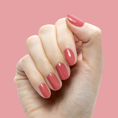LD - Gel shown on natural nails in a rosy mauve shade for a smooth, long-lasting mani by Olive and June