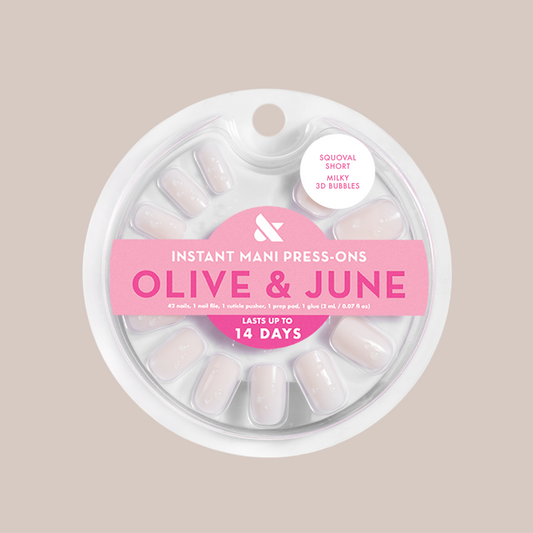 Milky 3D Bubbles - Press-On | Short | Squoval sheer milky nails with raised bubble accents for easy at-home mani