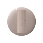 Bottle of AW - Gel nail polish in warm toned grey on matching circular polish swatch background