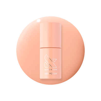 CS - Gel bottle shown in a soft coral peach shade for a fresh, petal-soft gel polish manicure look at home