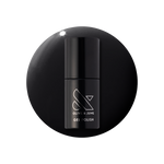 E+M - Gel black polish bottle on a matching deep black gel polish drop for a sleek manicure by Olive and June