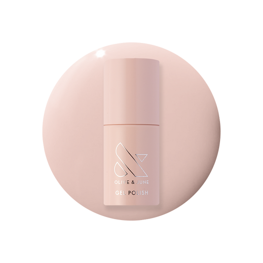 Soap Nails Gel System gel polish bottle on soft pink circular background for long-lasting at-home mani